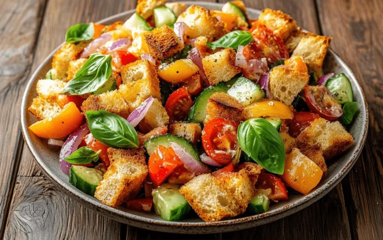 A vibrant, refreshing Summer Bread Salad, also known as Panzanella, perfectly prepped in 5 easy steps for the best summer side.